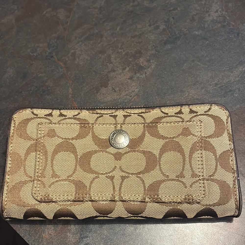 Coach Tan and Brown Signature Wallet